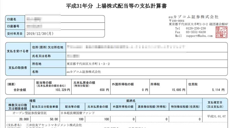 2019年カブドットコム証券受取配当